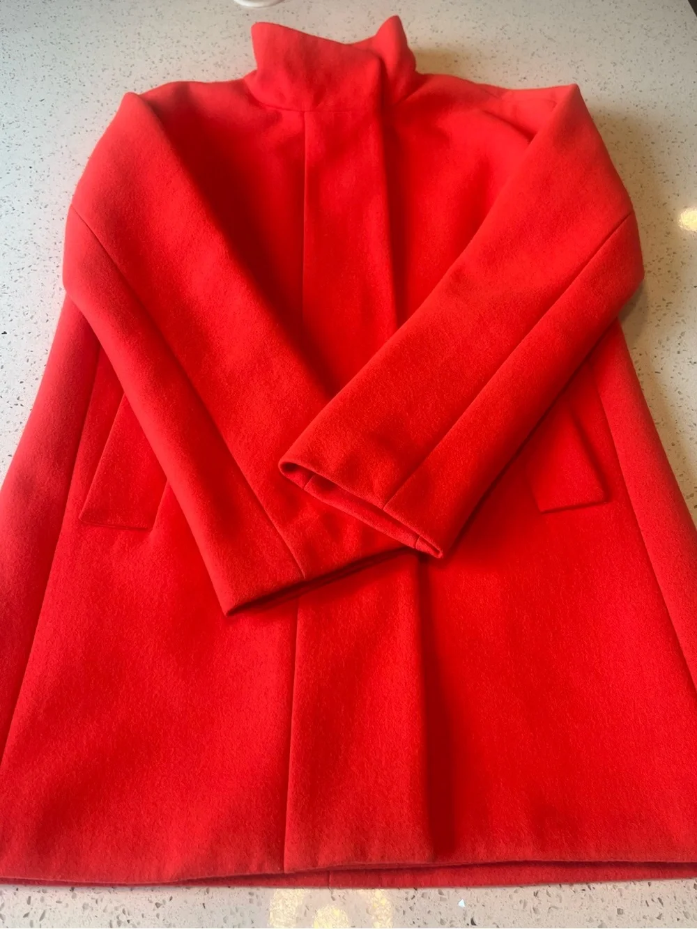 J. Crew Bright Red Wool Blend Funnel-Neck Coat - Picture 3 of 9